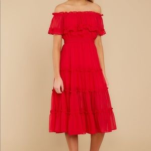 As she goes Red off the shoulder Midi dress